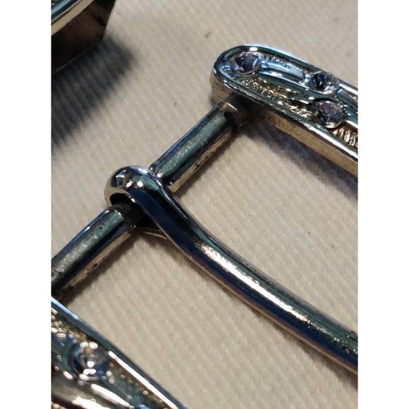 SILVER TONED DECORATIVE FLORAL FRAME STYLE WESTERN BELT BUCKLE CLEAR RHINESTONES - Picture 6 of 8